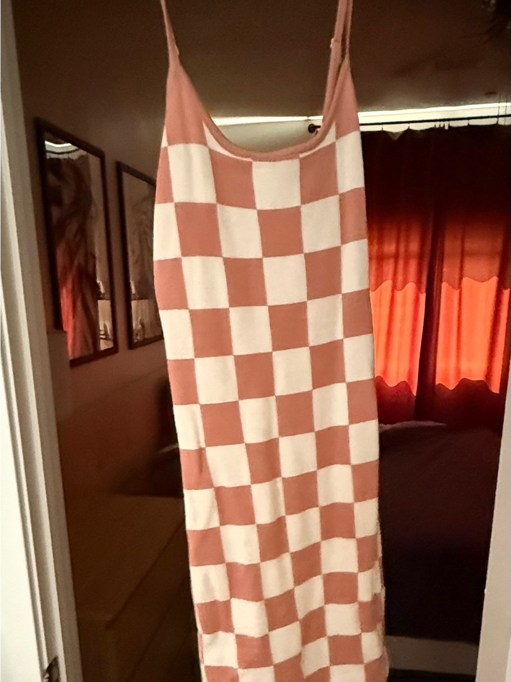 Amazon Pink and Cream Checkerboard Maxi Slip Dress